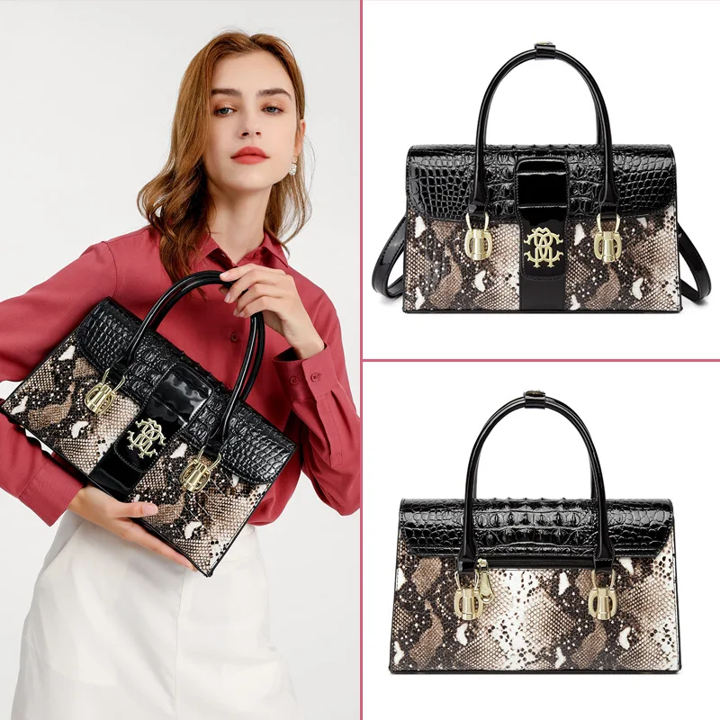 

2026 Hot Sale Crocodile Texture Leather Bag for Middle Aged Women Snake Print Elements Versatile Crossbody Top Handle Handbag