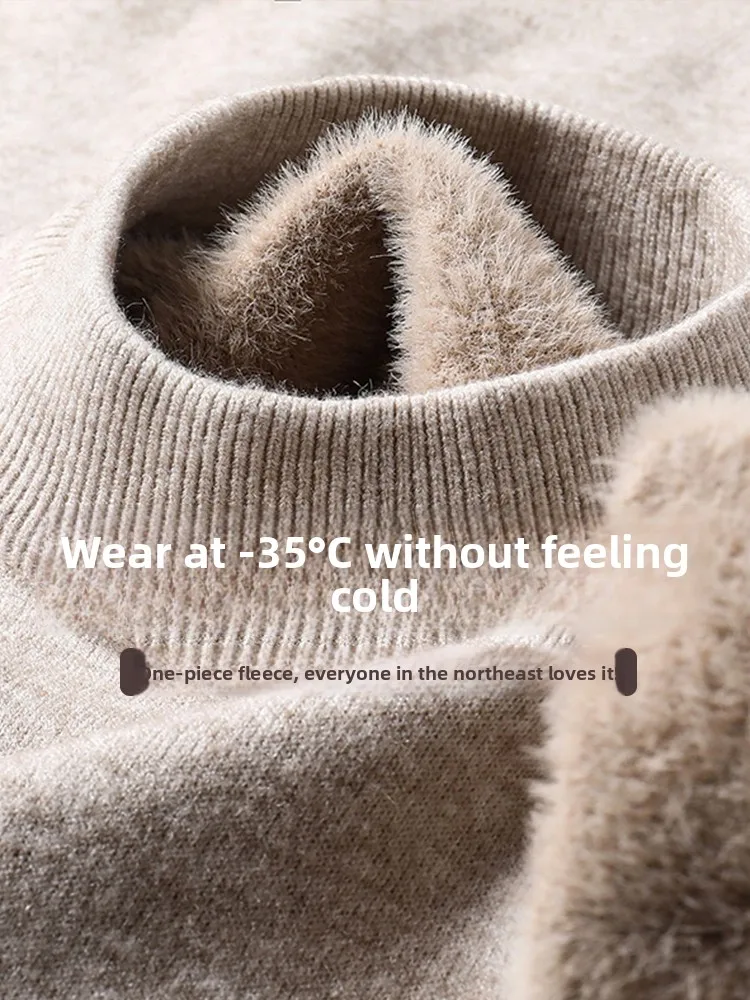 

Thiened Fce Knitted Sweater Men's Autumn Winter f High Collar Warm Base irt Casual Sle Polyester Fiber Long Sve