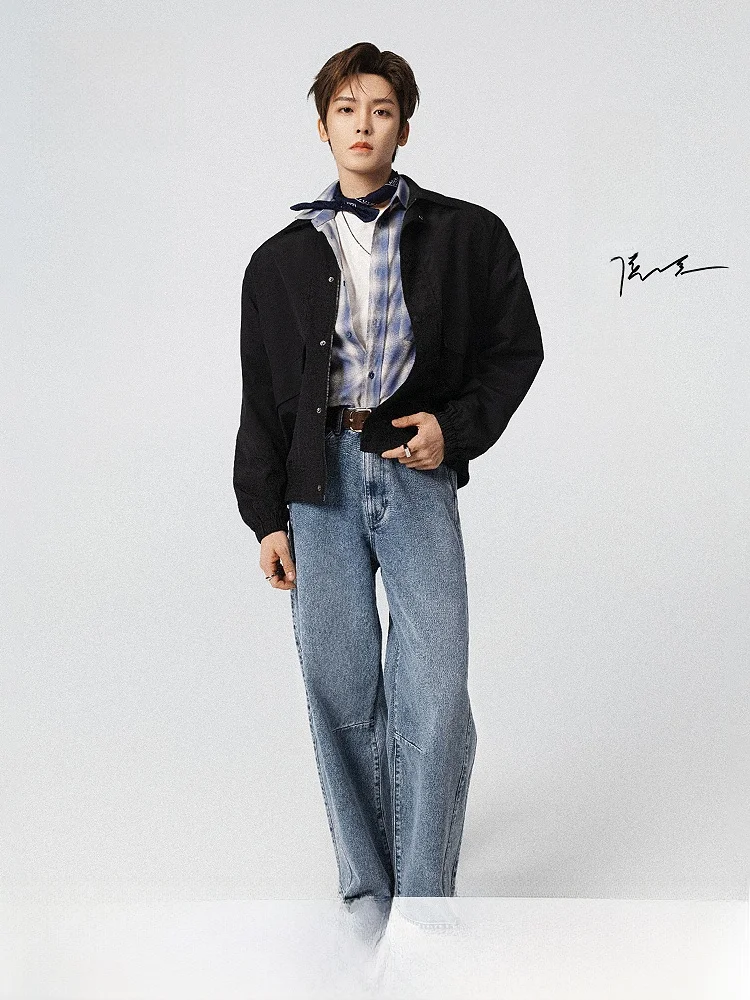 

H&M Men's Casual Mid-Waist Jeans Loose Fit Denim Fabric Summer New Style Washed Bend Knife Jeans 1331145