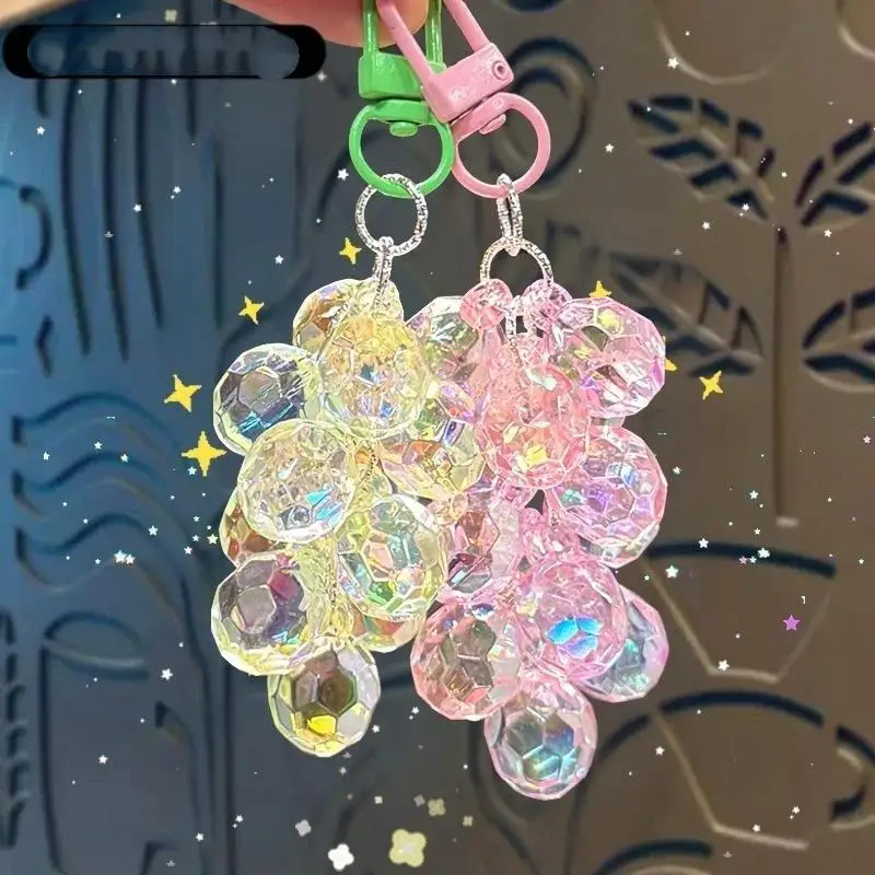 Iridescent Acrylic Grape Keychain Vibrant Glossy Charm for Student School Bag Accessory Birthday Gift for Kids Teens