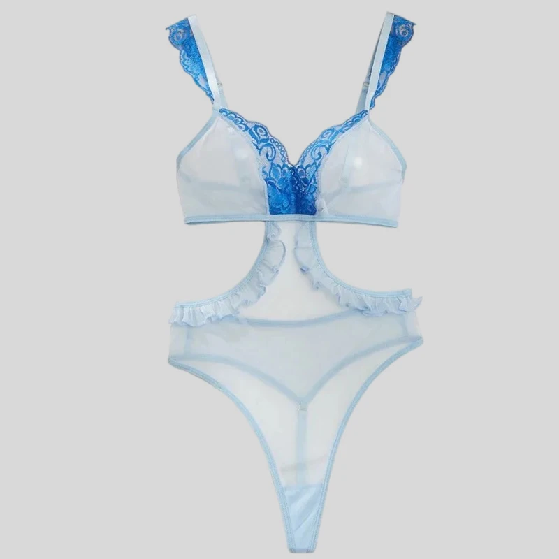 

Tornova Sexy Lingerie Onesie with Contrasting Suspender Underwear Fashionable Lace Mesh Joints Waist-Exposed Jumpsuit for Women