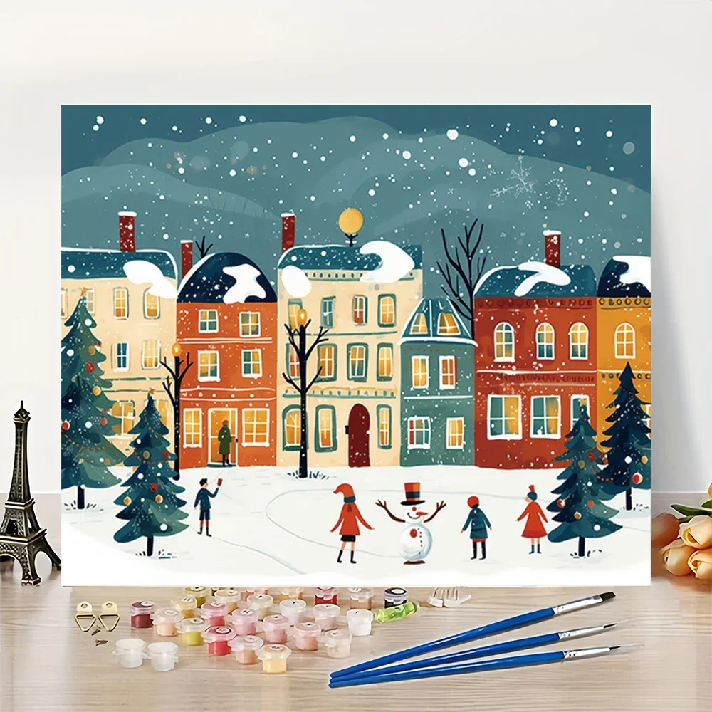 

Детский очаровательный комплект для акриловой цифровой живописи «Снежная деревня» «сделай сам» для начинающих, домашний декор стен в комплект не входит, без рамки