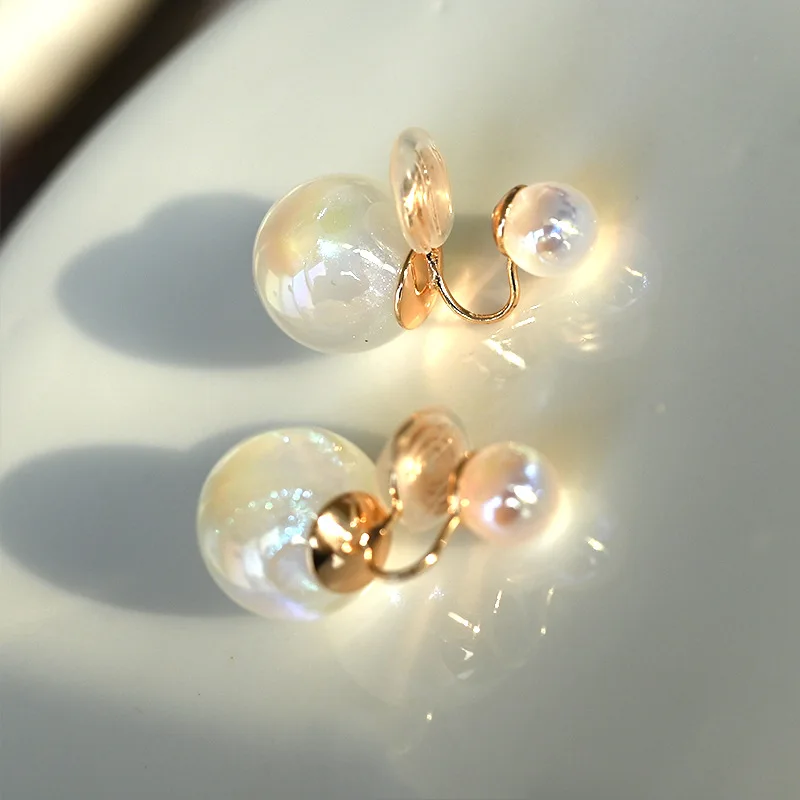 Double sided colorful pearl Without Ear Holes coil ear clip sweet light luxury fashion earrings for women wedding jewelry