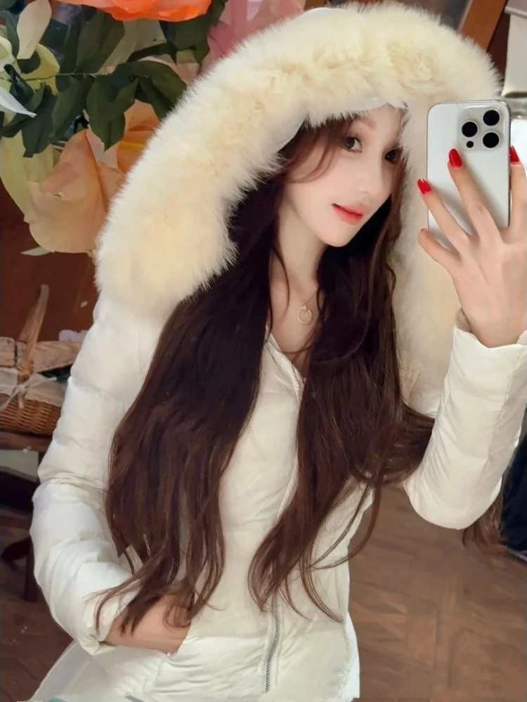 【 in Stock 】 French Imitation Fox Fur Big Fur Collar Slim Fit Waist Down Cotton Jacket Winter 2025 New Warm Jacket