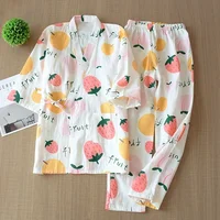 2026 new seven-sleeve Japanese-style kimono pajamas set female spring and autumn 100% cotton gauze home clothes cute sweet two-p - Image 4