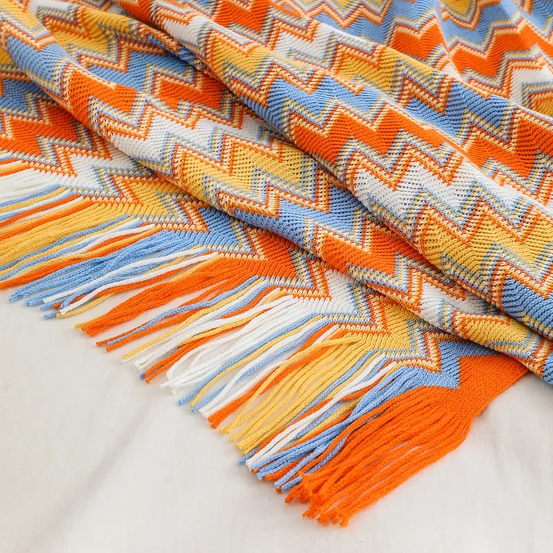 Boho Woven Rust Red Throw Blanket with Tassels Soft Lightweight Plaid Blanket for Couch Bed Sofa Decorative Knitted Soft Blanket - Image 4