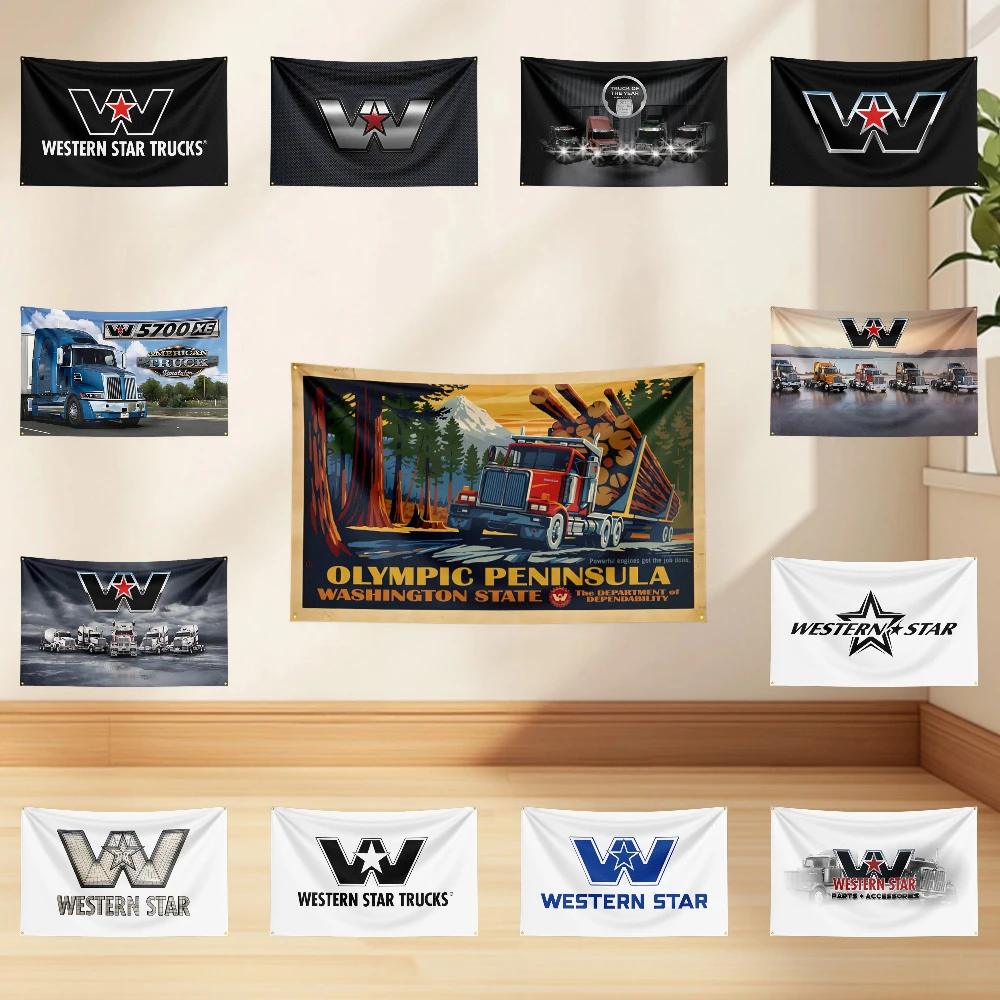 3x5ft W-Western star truck Flag Professional Car Motorcycle Flag Polyester Digital Printing Cars Flagge Banner For Decoration Ga