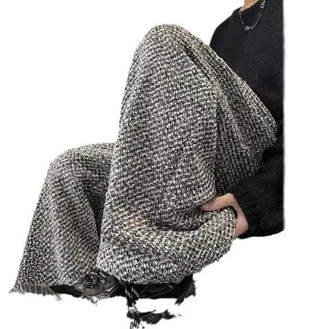 Tweed-modell Herr Casualbyxor Lös passform Amerikanskt Modemärke Vårsäsong Raka Ben Bell Pants 10 best sales tweedbyxor - №5