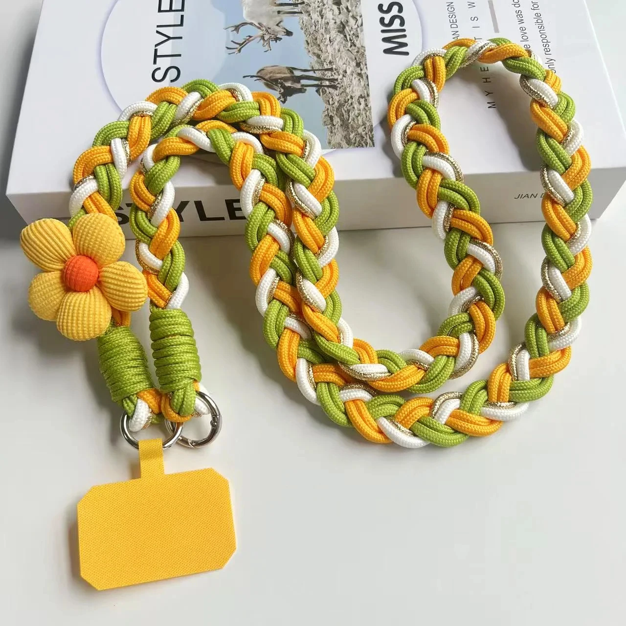 Cordino intrecciato a mano con pasta fritta, cordino fisso, cordino per spalla diagonale a contrasto di colore, cordino per telefono cellulare, cordino durevole
