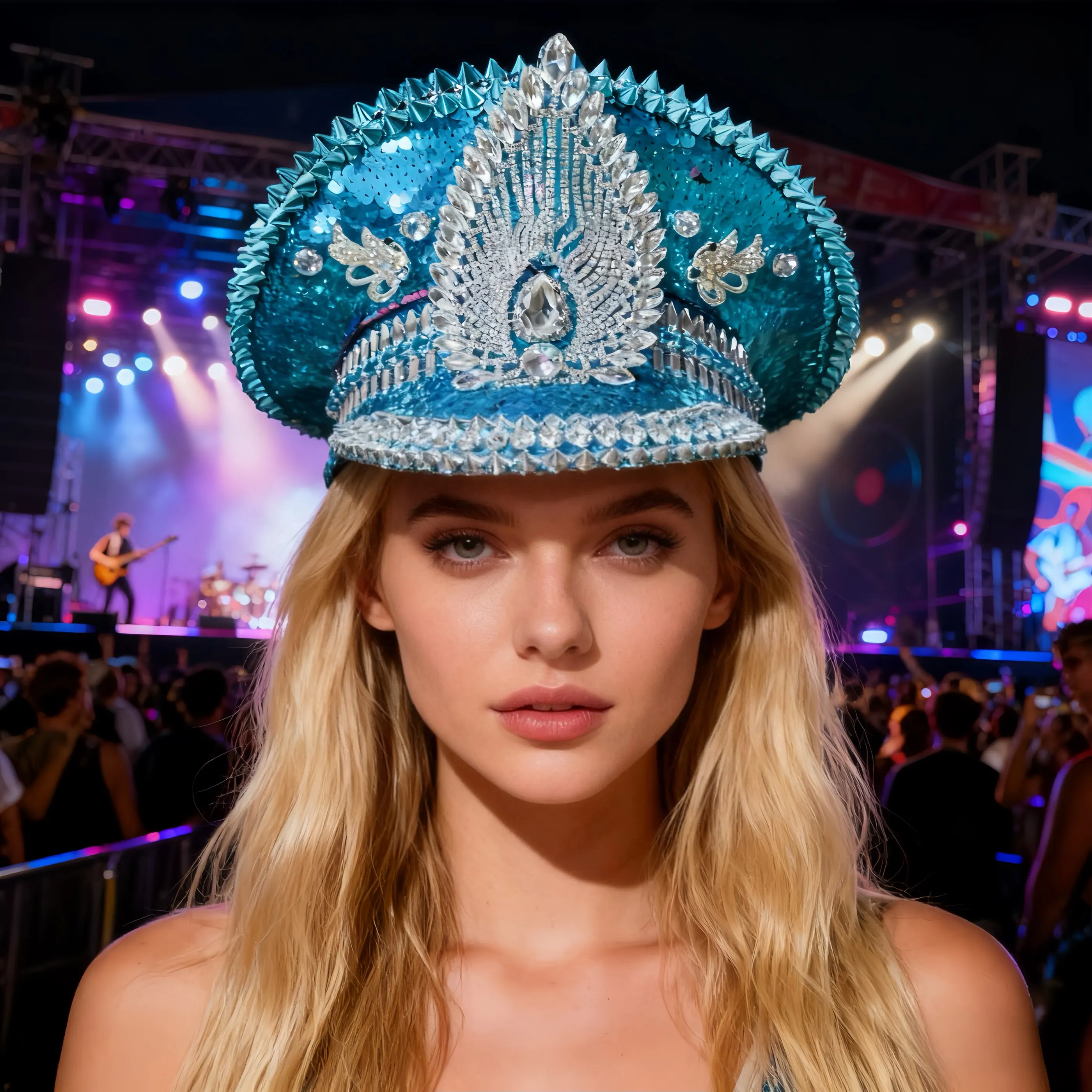 HongLuan Nappe blu Cappello da capitano Steampunk con strass per Burning Man Festival Donna, Accessori militari vintage e berretto da uomo