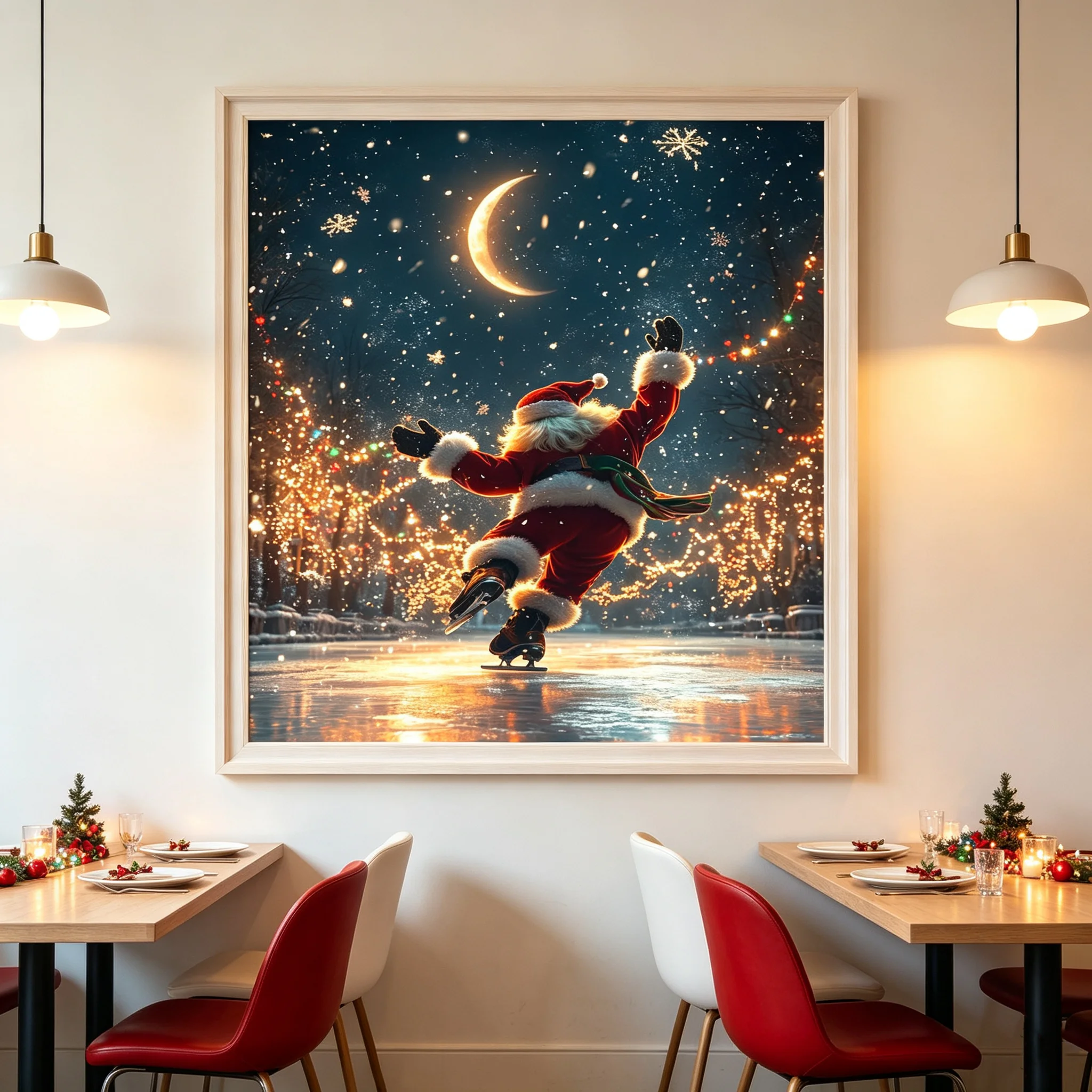 Christmas Lights Tree Canvas Print Poster Xmas Santa Claus Art Painting Prints Living Room Holiday Wall Art Home Decor