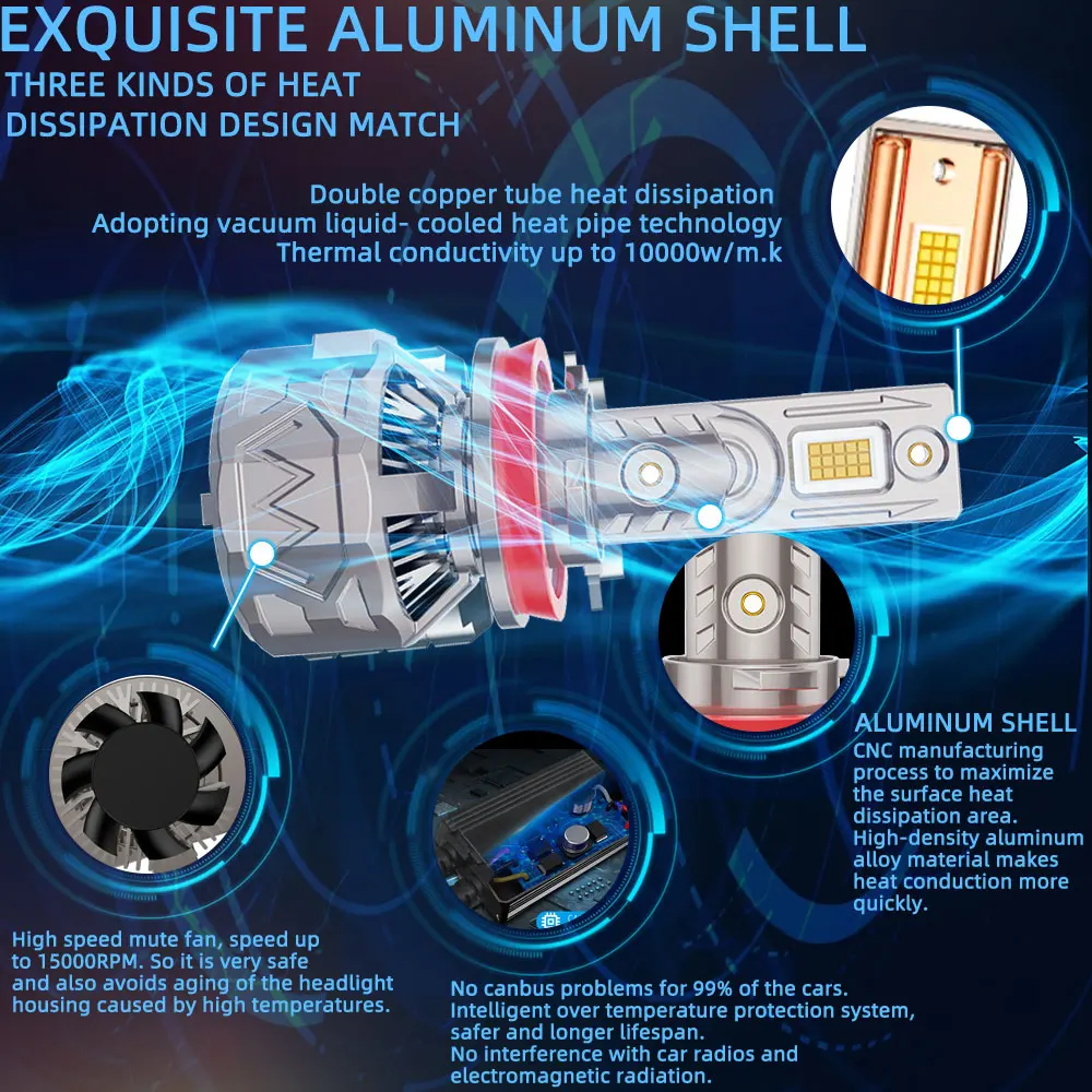 جديد h7 led المصباح الحقيقي 170 واط h1 h4 h7led h8 h11 9005 9006 hb4 hb3 مصابيح السيارة Canbus 6000k 12 فولت السوبر مشرق كشافات لمبة #5