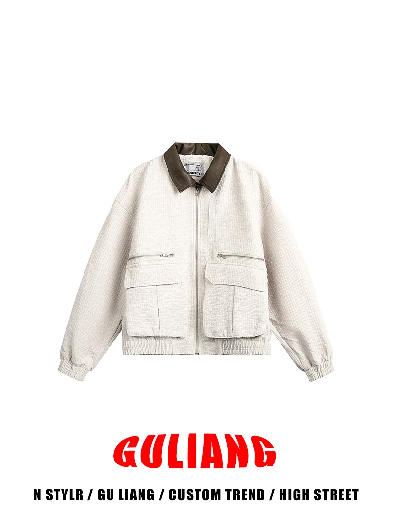 

Guliang American Retro Barn Sle Лоскутная рабочая одежда с кожаным воротником Jaet ort Cleanfit Верхняя одежда для мужчин и женщин Модная