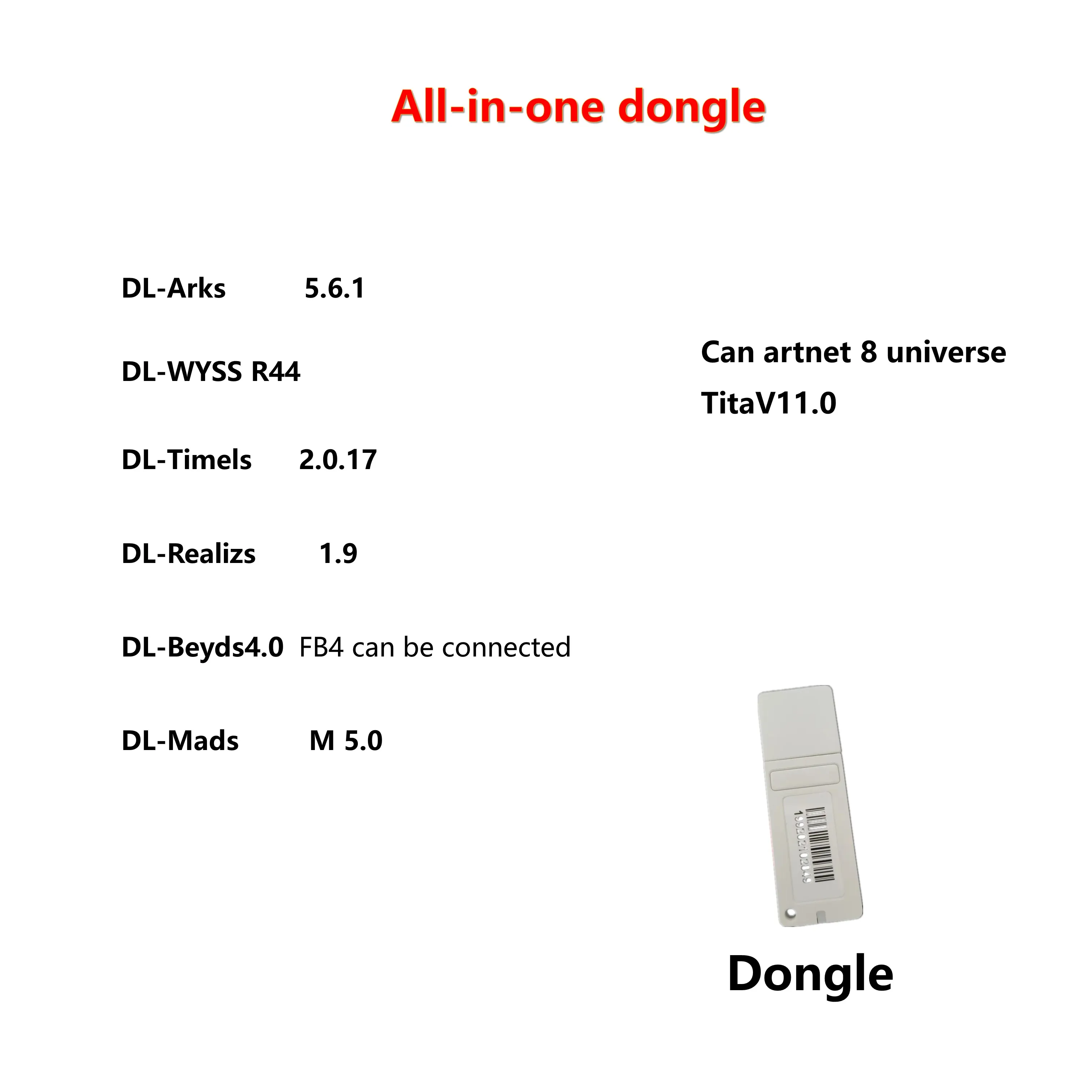 DL-Beyds 4.0 FB4 As you can see,  DL-Mads M5.0 DL-WYSSR44 DL-Arks5.6 DL-Realizs1.9 All-in-one Dongle Lighting Software