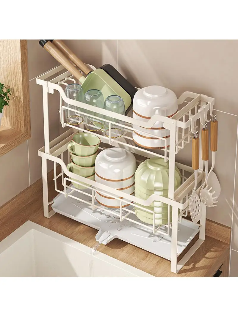 

Многофункциональная двухъярусная подставка-органайзер для кухонной утвари и посуды с функцией сушки