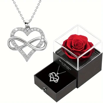 Women's Fashion Infinite Love Necklace with Red Rose Flower Gift Box, Valentine's Day and…