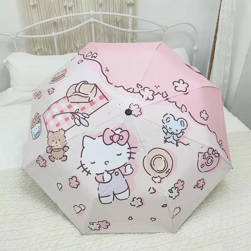 

Kawaii Sanrio Hello Kitty Women's Umbrella Ins Cartoon Sun Protection and Uv Protection Sun Rain Dual Use Black Glue Sunshade