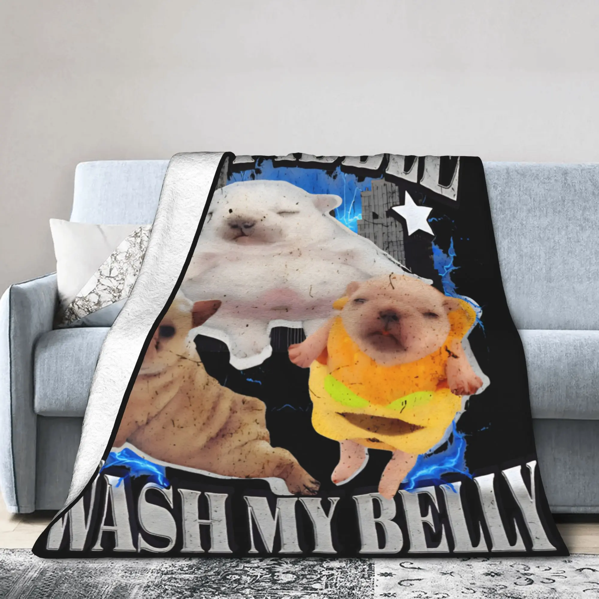 New Funny Pibble Meme Wash My Belly Blanket Ultra-Soft Flannel  Cozy Throw Blankets Machine Washable