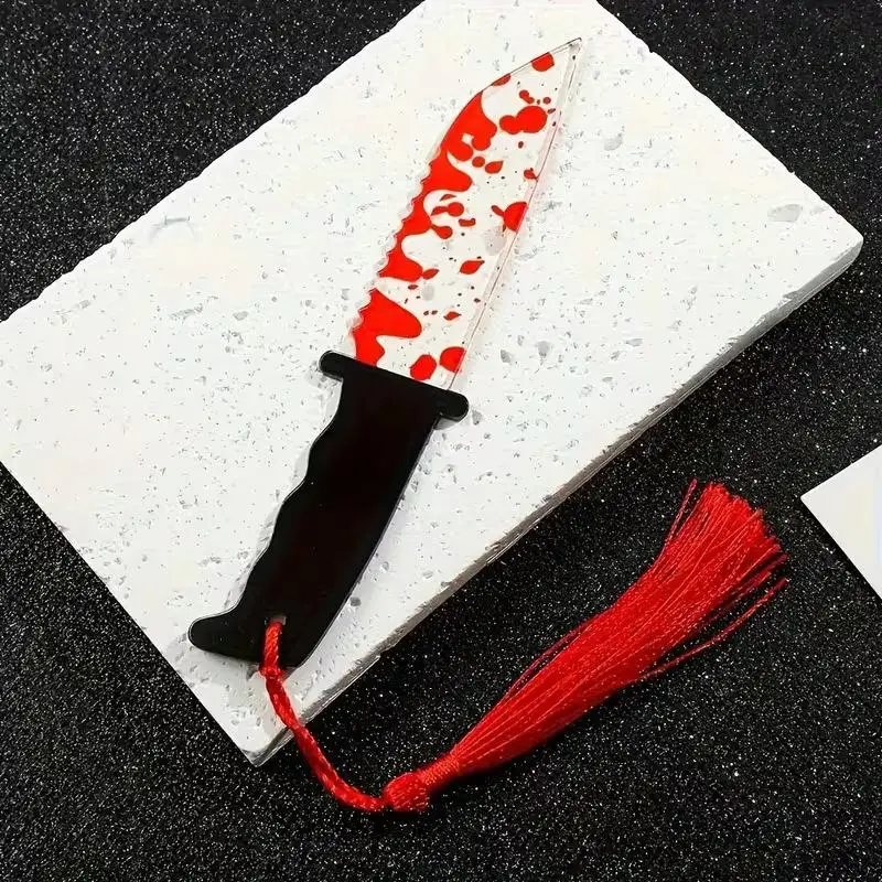 Clear Acrylic Horror Knife Bookmark Halloween Chopper Styled with Tassel for Creepy Reading Sessions