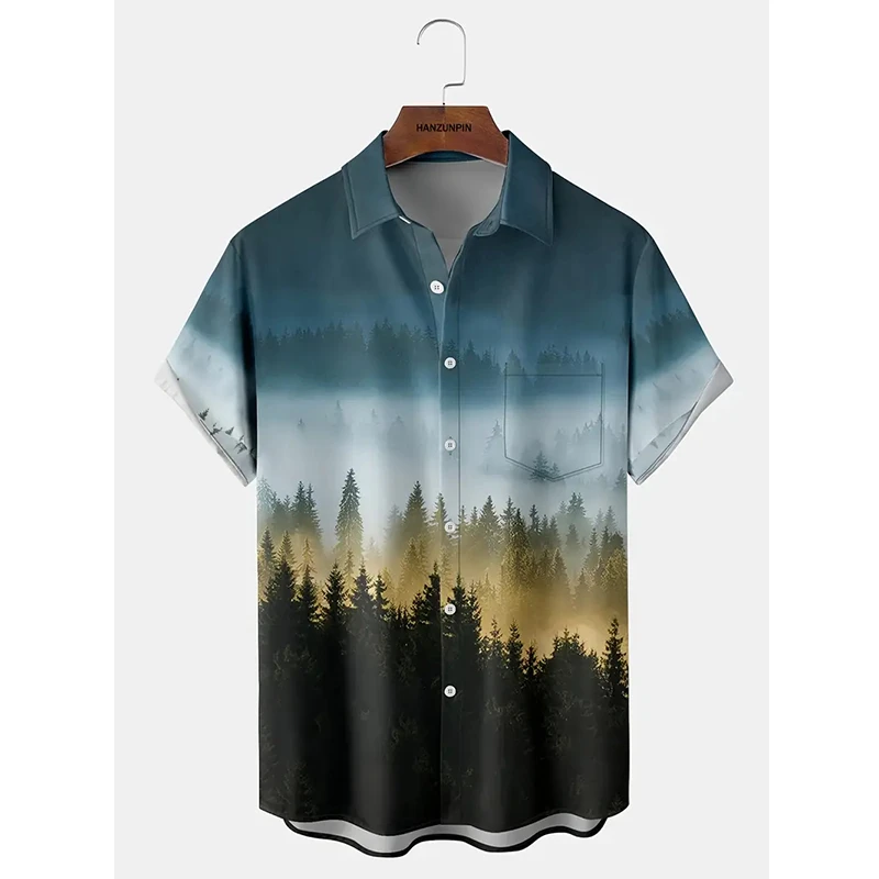 Forest Men's Shirts Tree 3d Print Casual Hawaiian Shirts Man Retro Shirt For Man Street Button Short Sleeves Lapel Clothing 2025