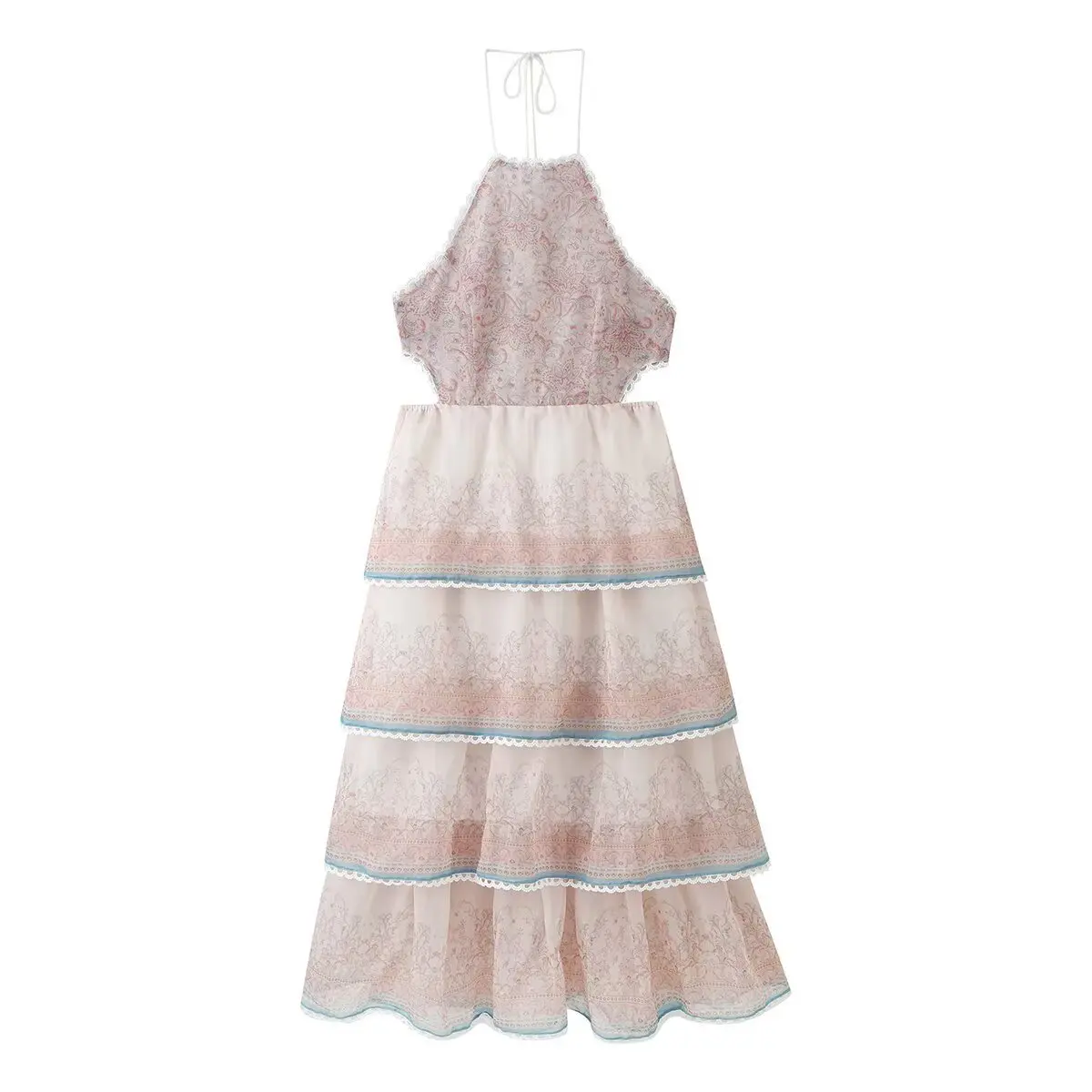 Women's clothing, elegant multi-layer lace decorative neck strap cake dress