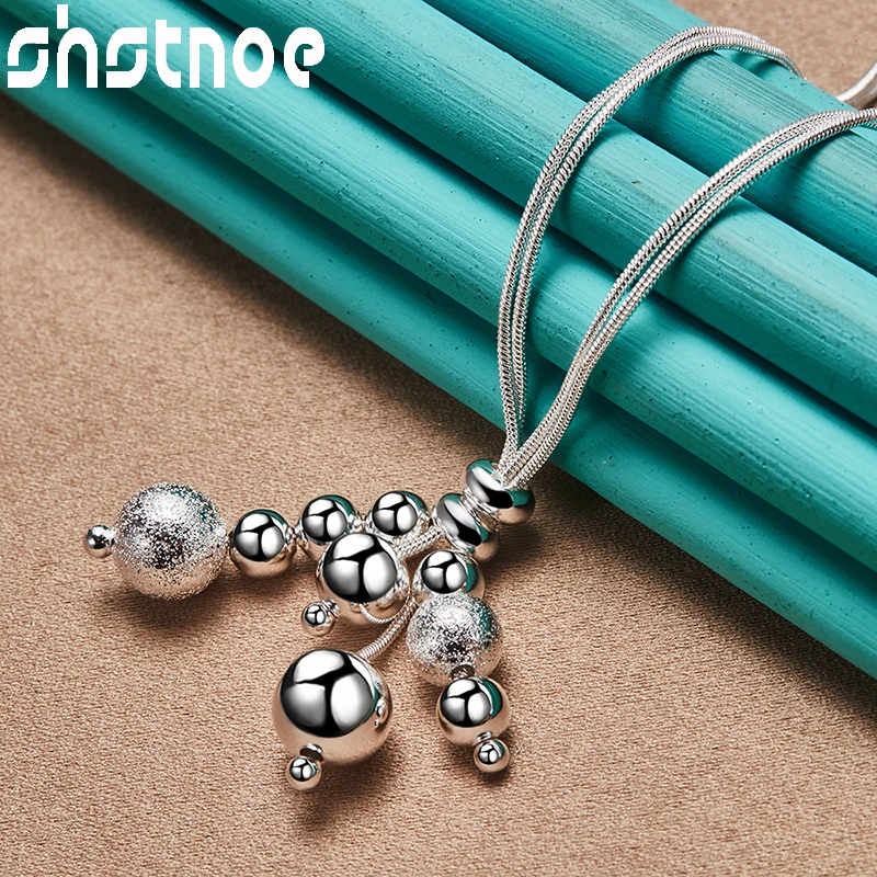 

SHSTONE 925 Sterling Silver Frosted/Smooth Beads Chain Necklace For Women Fashion Party Engagement Wedding Birthday Jewelry Gift