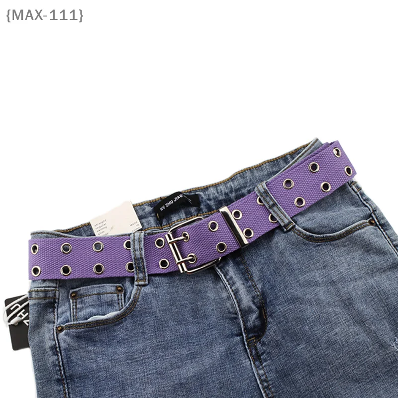 【MAX-111】【xxx】Damski pasek z nylonu i płótna z ćwiekami, oczkami i dwurzędową klamrą, 105 cm【W1】