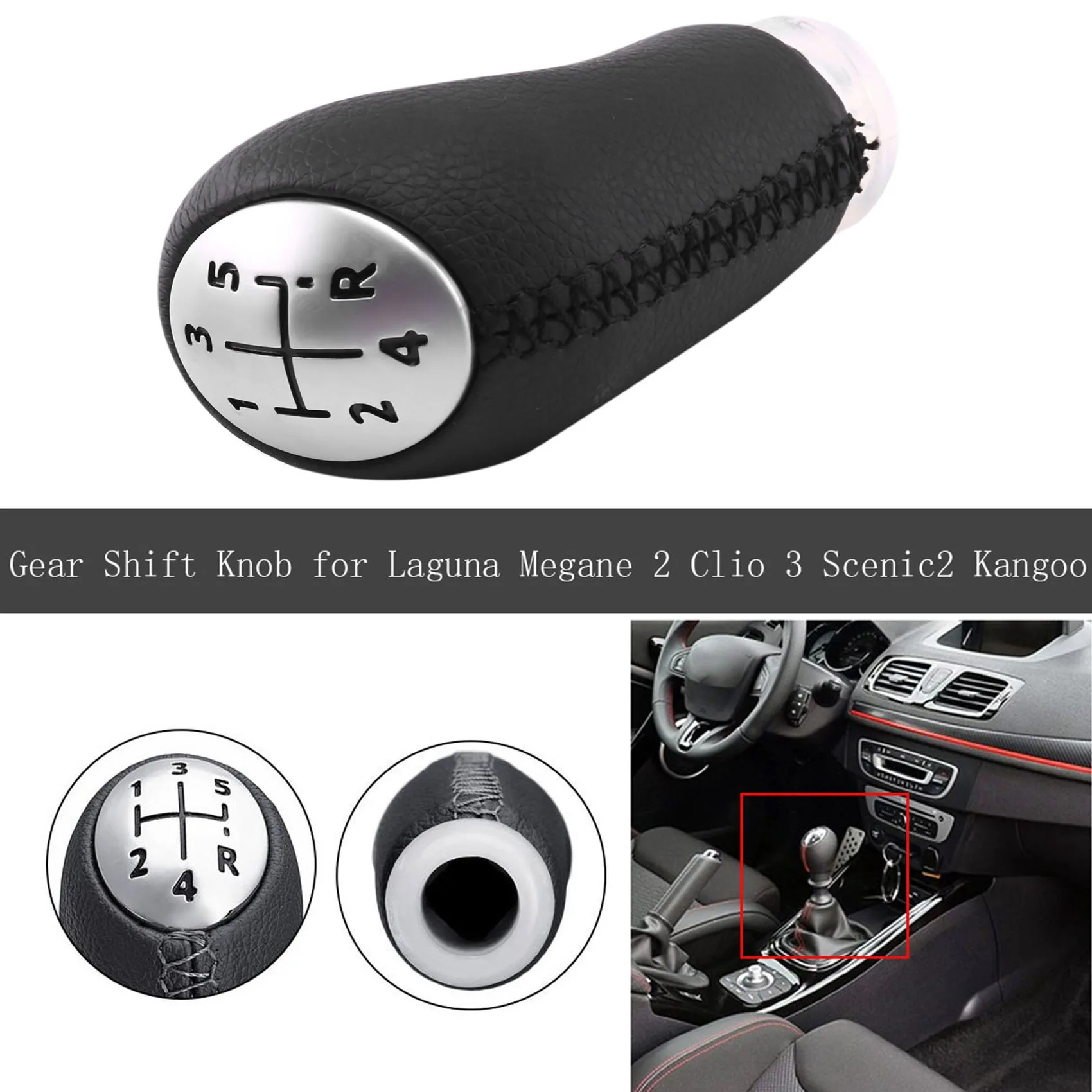 5 Speed Gear Knob Leather Head Stick for Renault Laguna Megane 2 Clio 3 2003-2009 Scenic2 Kangoo Car