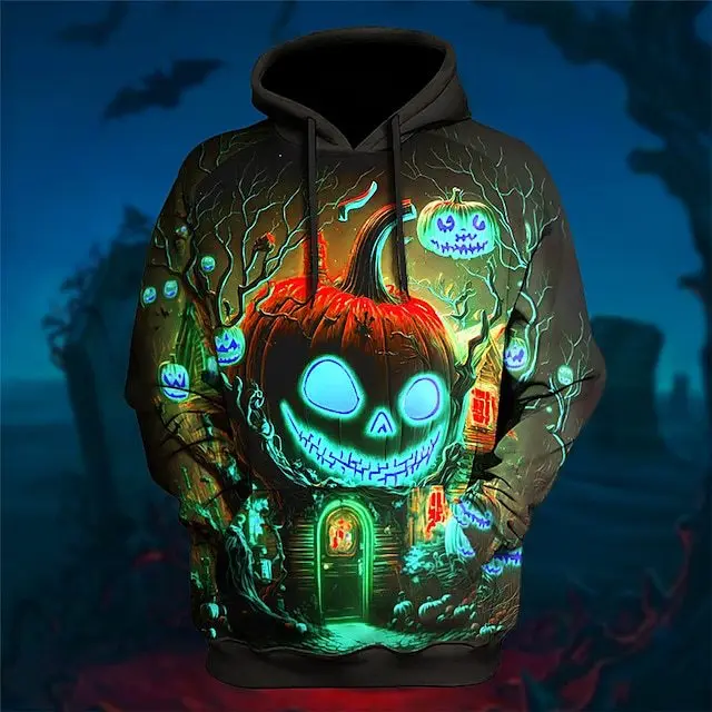 Hoodie style Harajuku 3D printed Halloween pumpkin print hooded sweatshirt men and women fashion casual shirt hooded sweatshirt