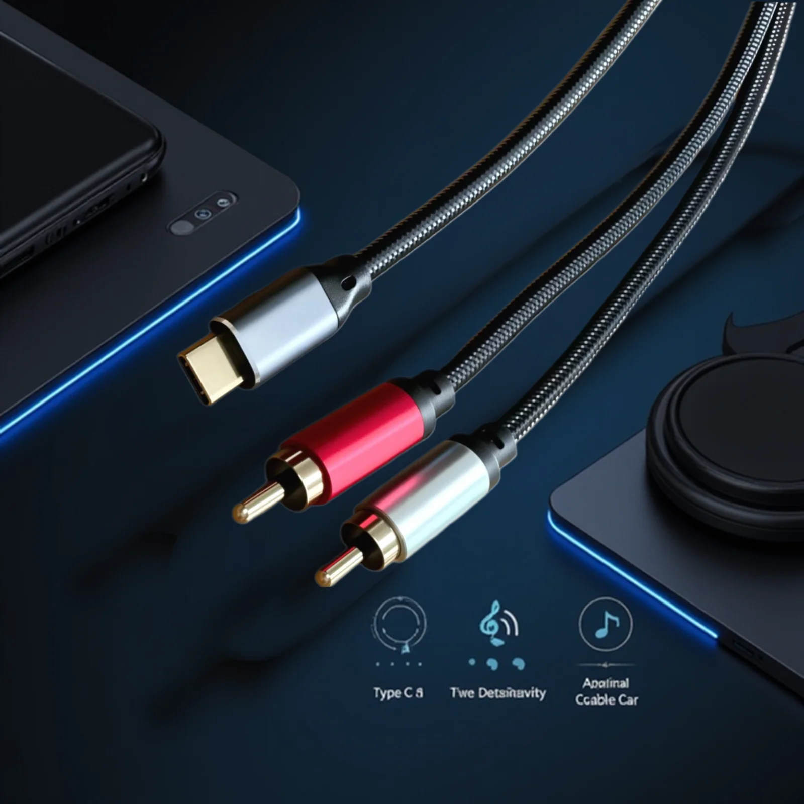 USB C To RCA Audio Cable Type C To 2RCA Male Jack Y Splitter Audio Stereo Cord for IPhone15 Samsung Pixel 7 Pro DVD Amp Speaker