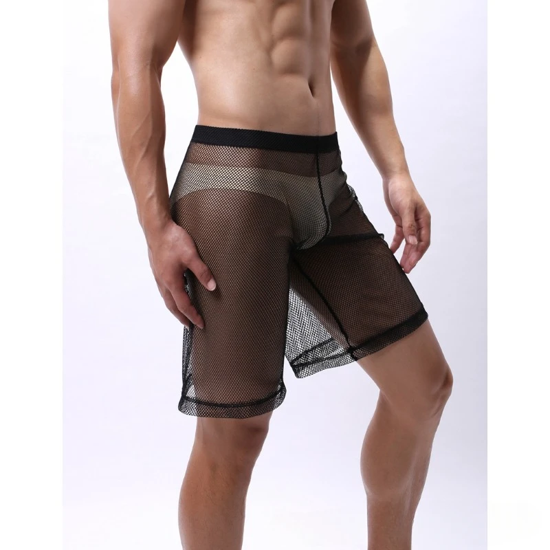 Low Rise Mesh Erotic Underwear for Men Breathable Male Boxer Shorts Transparent Swimming Trunks Shorts U Convex Pouch Man Briefs