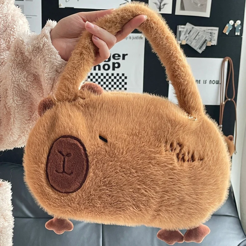 Cute Cartoon Animal Plush Toy Kapibala Capybara Handbag Phone Cosmetics Storage Bag