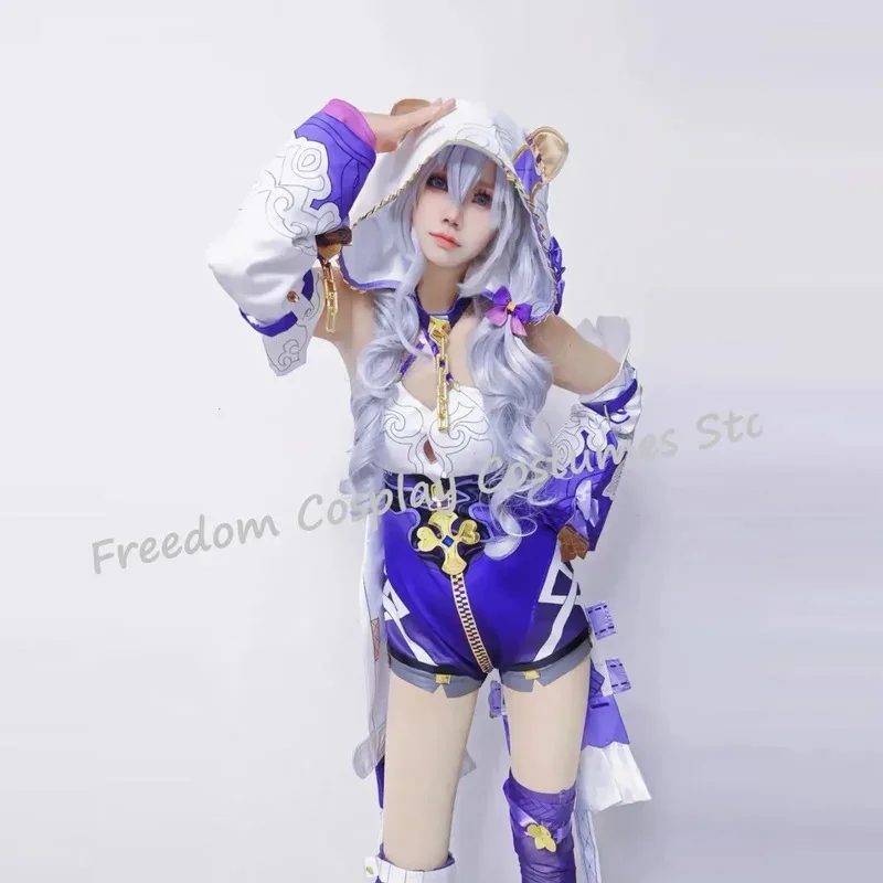 

Honkai Impact 3 Theresa Apocalypse Cosplay Costume Blue Jumpsuit with Hood Uniform Wig Sexy Woman Dress Hall Suit