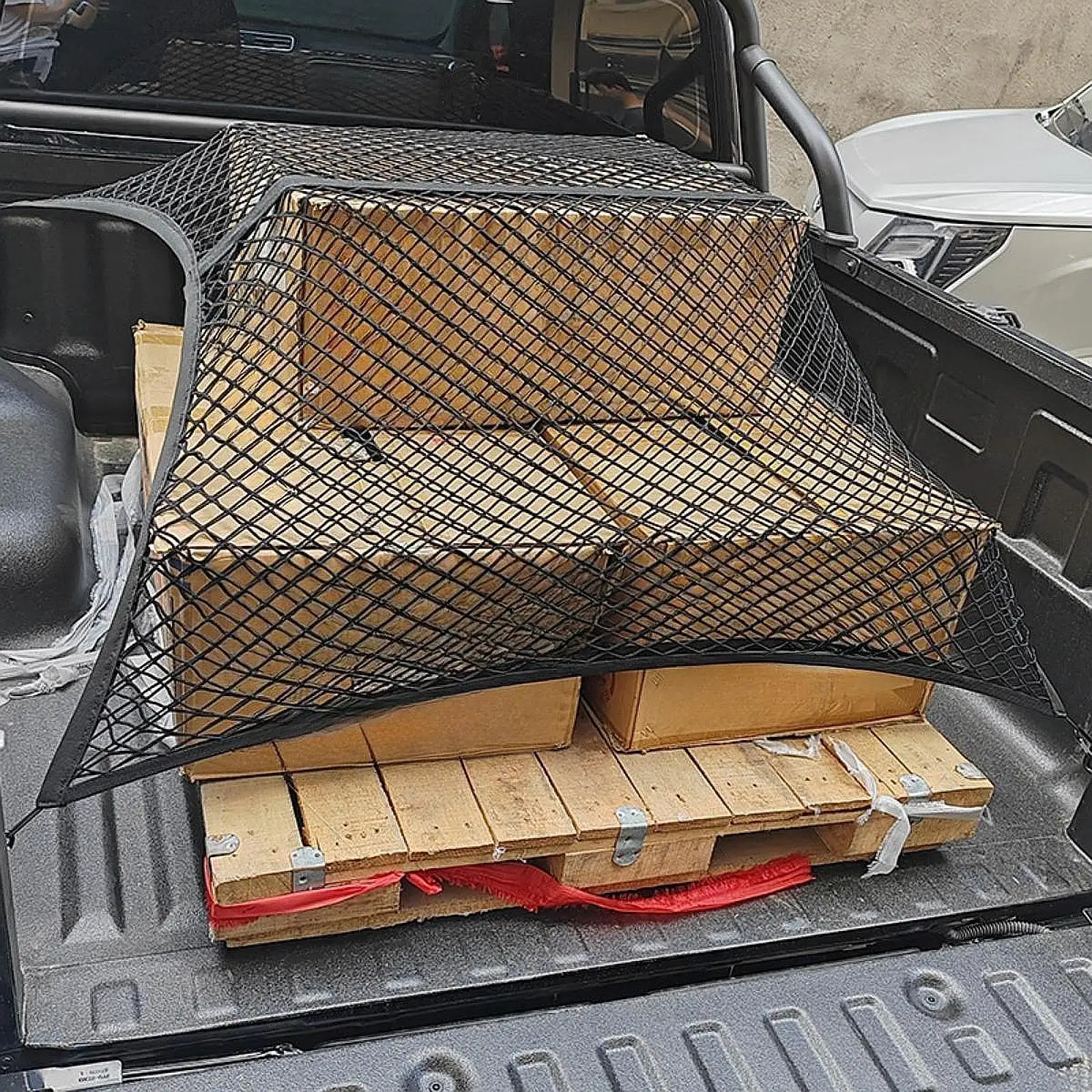 Cargo Net for Pickup Truck Bed Doube Layer Simple Assembly for SUV, Boat Nylon Material Highly Elastic with 6 Metal Hooks