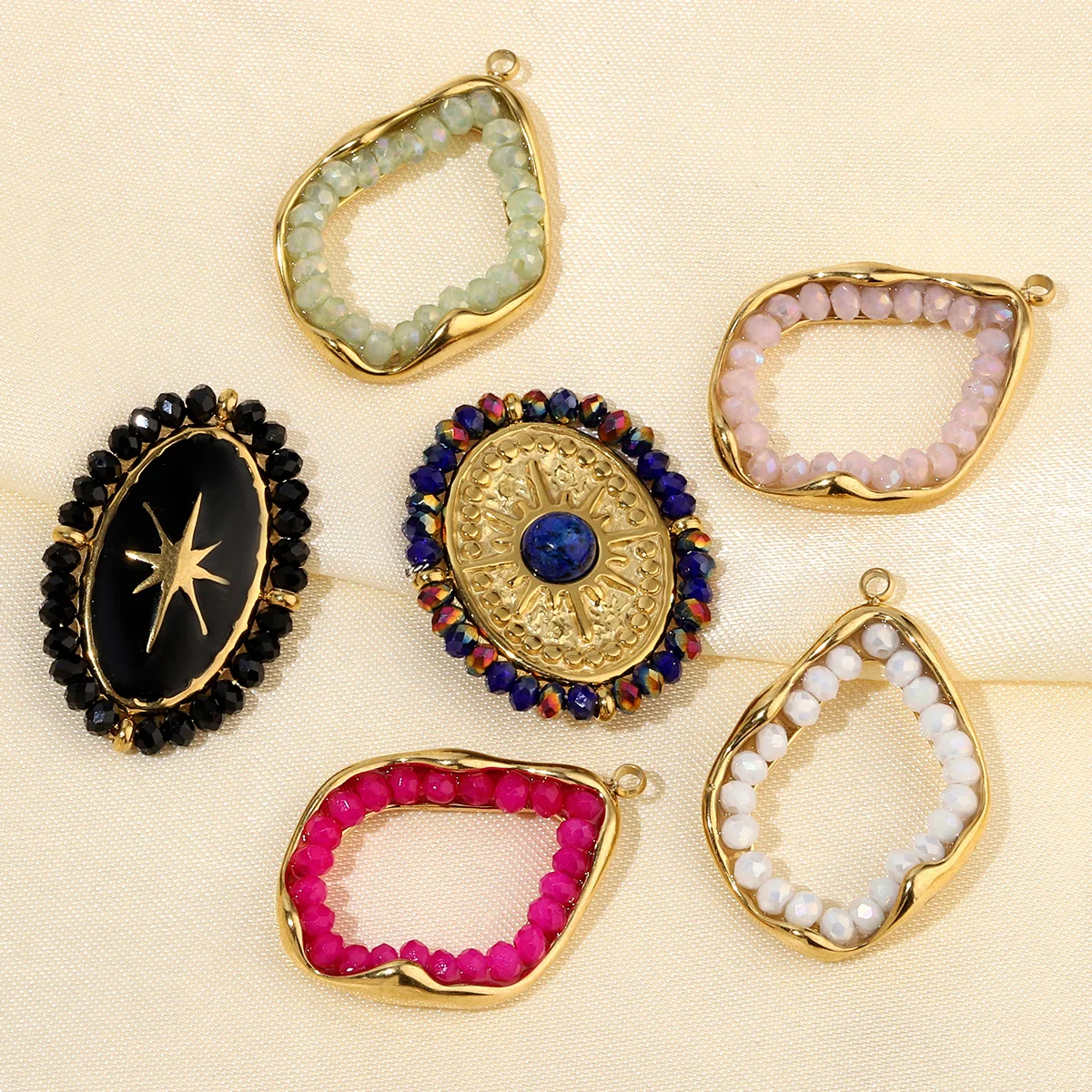 3pcs/Lot French Antique Waterdrop Natural Stone Stainless Steel Diy Charms Women  Lapis Lazuli Necklace Pendant Wholesale Jewelr