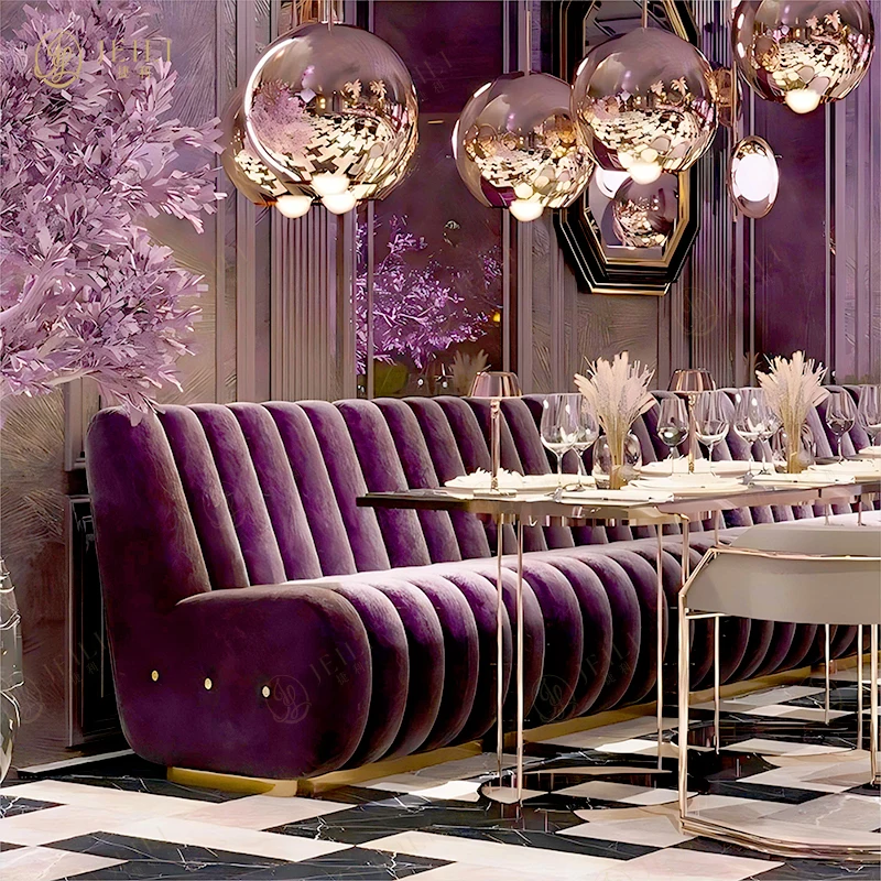 Light Luxury Hotel Restaurant Table And Chair Sets, Purple Leisure Furniture, Modern Commercial Box Seat Design