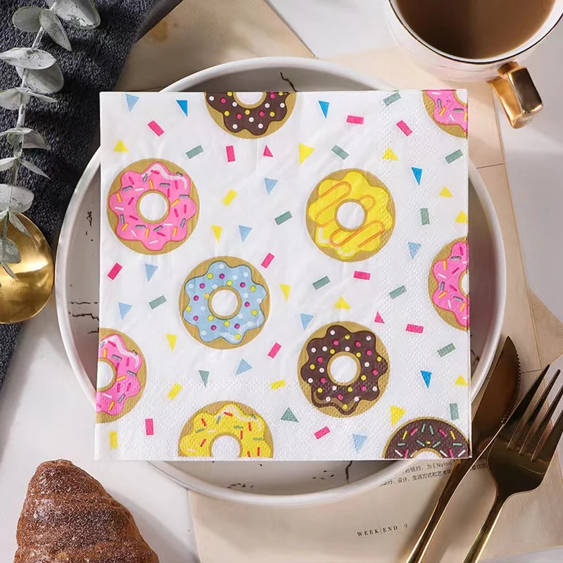 20Pcs Donut Print Disposable Napkins Party Wipes