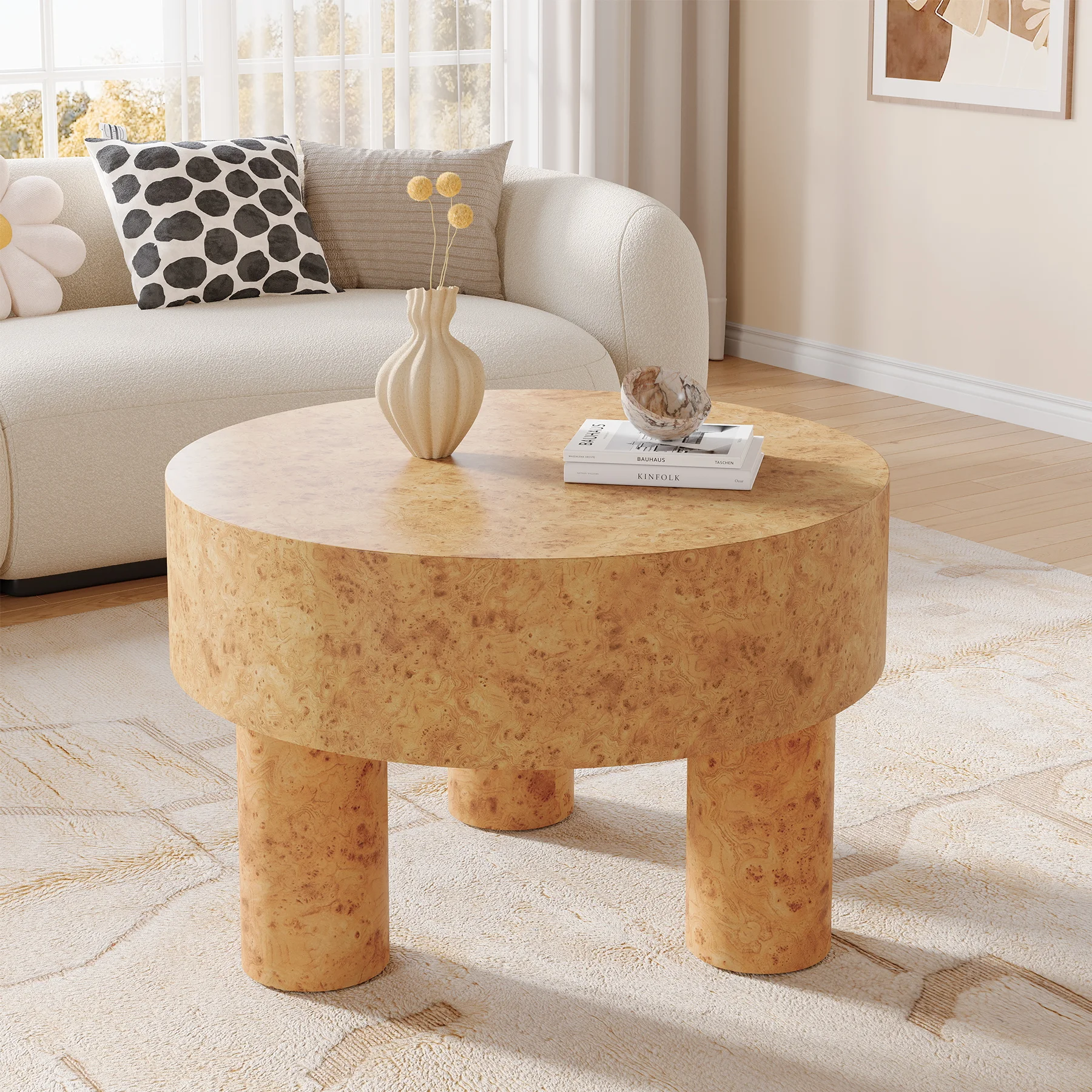 

Tribesigns 31.5-Inch Round Coffee Table for Living Room, Modern Circle Center Cocktail Tea Table with Burl Texture & Sturdy Legs