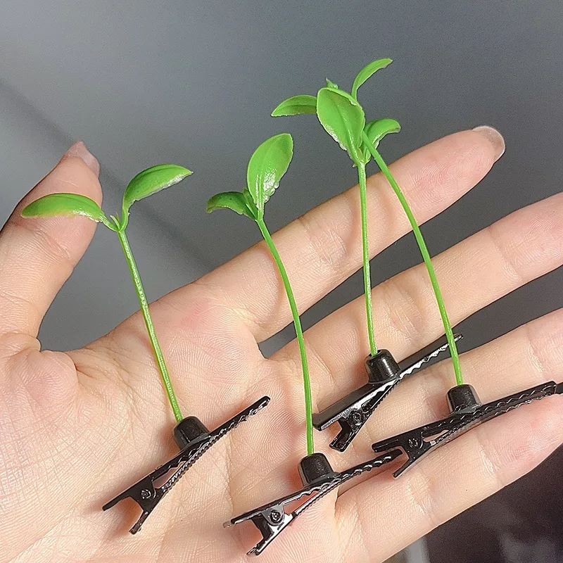 1/5/10 Buah Jepit Rambut Tauge Kecil Lucu dengan Rumput Tumbuh Di Kepalanya Artefak Lucu Klip Rambut Klip Tauge Lucu