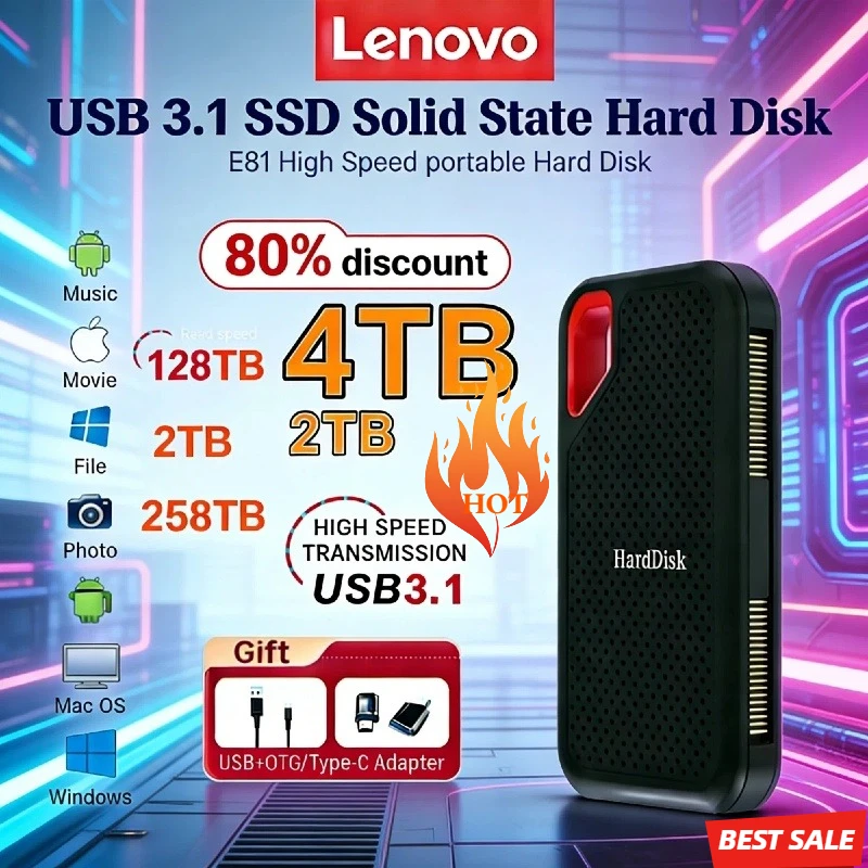 

ГОРЯЧАЯ НОВИНКА: Внешний SSD-накопитель Lenovo 2 ТБ/4 ТБ, портативный твердотельный накопитель USB 3.1, 560 МБ/с, ударопрочный, высокоскоростной, для PS5, PS4, Xbox, ПК, ноутбуков, Mac