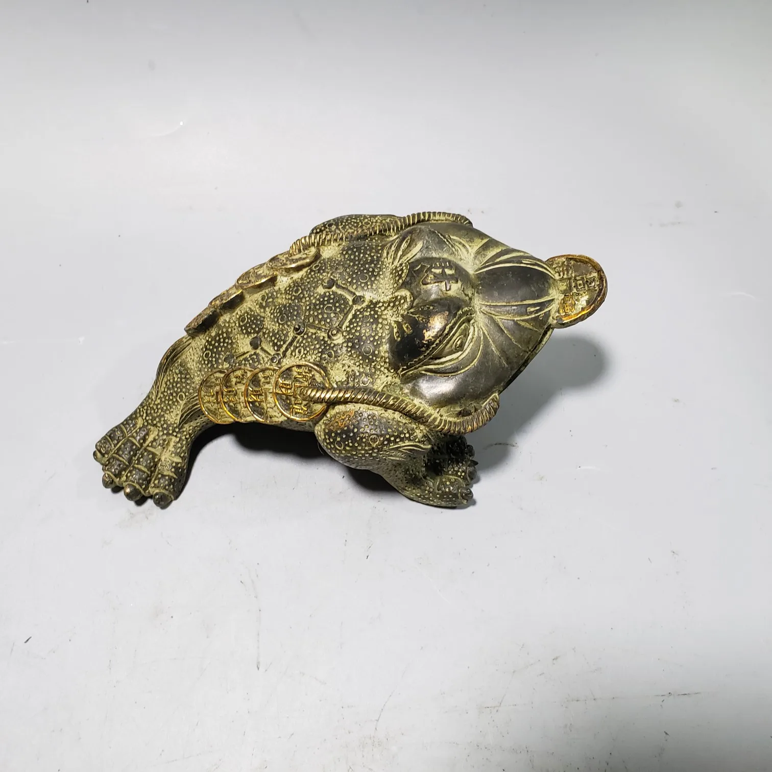 Chinese Fengshui Bronze Gilt Wealth Money Coin Toad Bufo Frog Lucky Statue 17cm