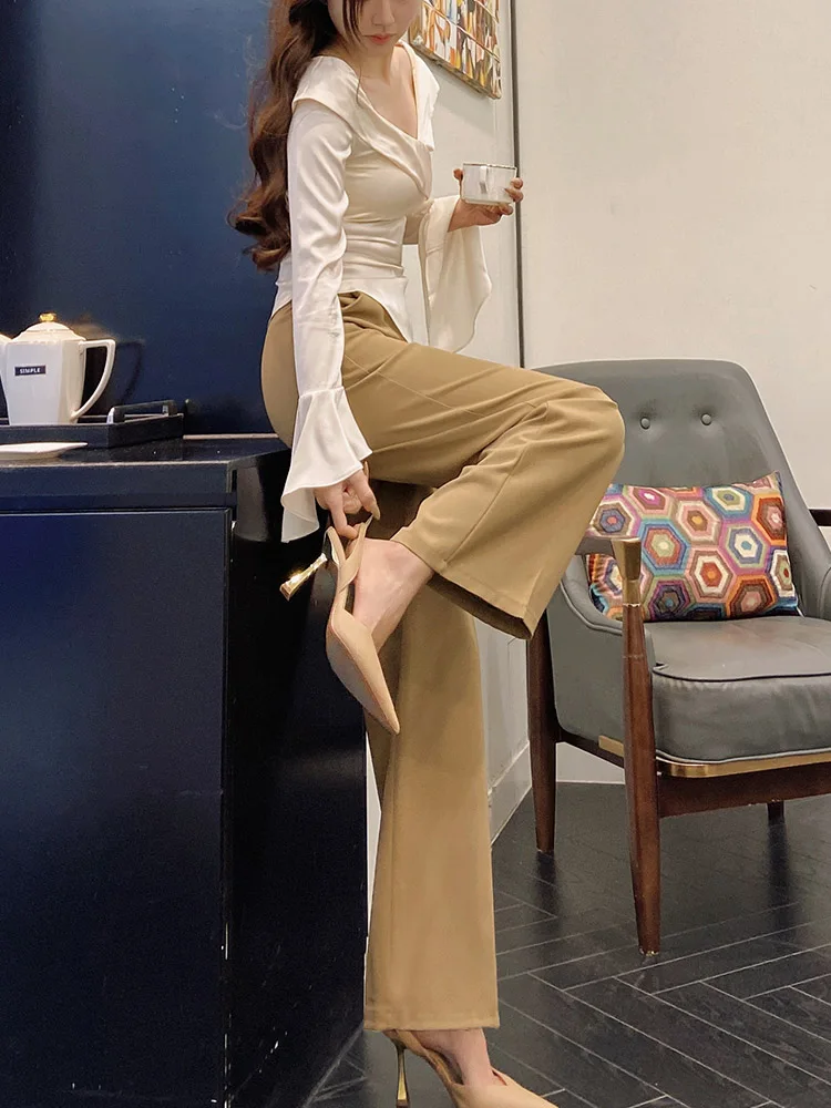 DABUWAWA Tienda Vestidos Elegantes Para Mujeres Draped Pants Empire Legging Women American Retro Sashes Trousers Y2K DA1ALP004