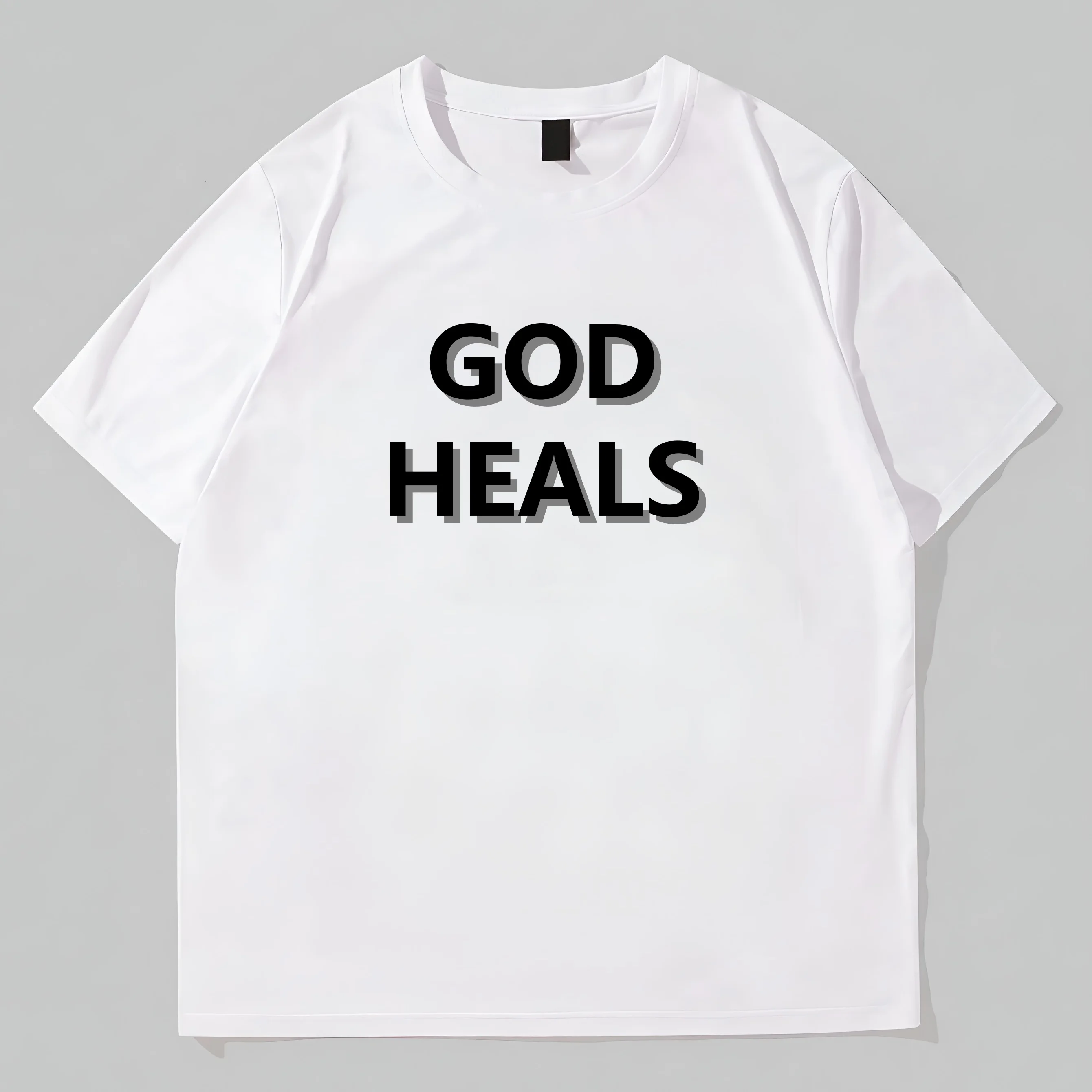 

Teevo Simple Round Neck T-Shirt with GOD HEALS Text Print for Casual Wear