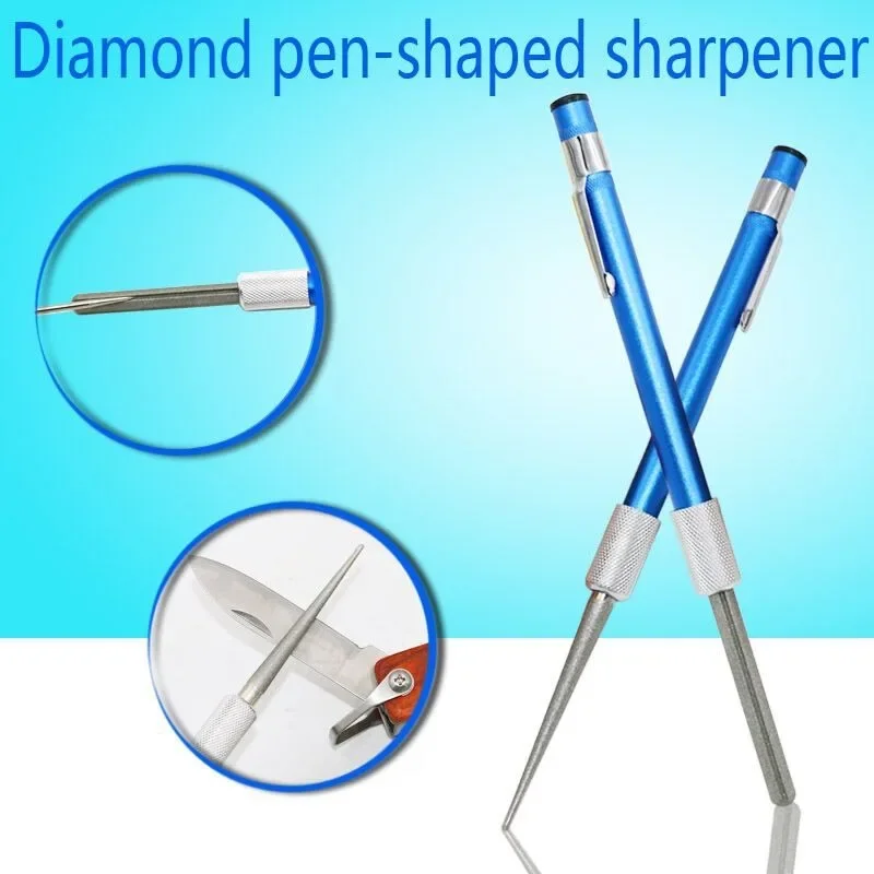 2-in-1 Knife Sharpener Diamond Pen Shaped Sharpener Sharpening Rod for Fishing Hooks Serrations Gut Hook Kitchen Outdoor Gadgets