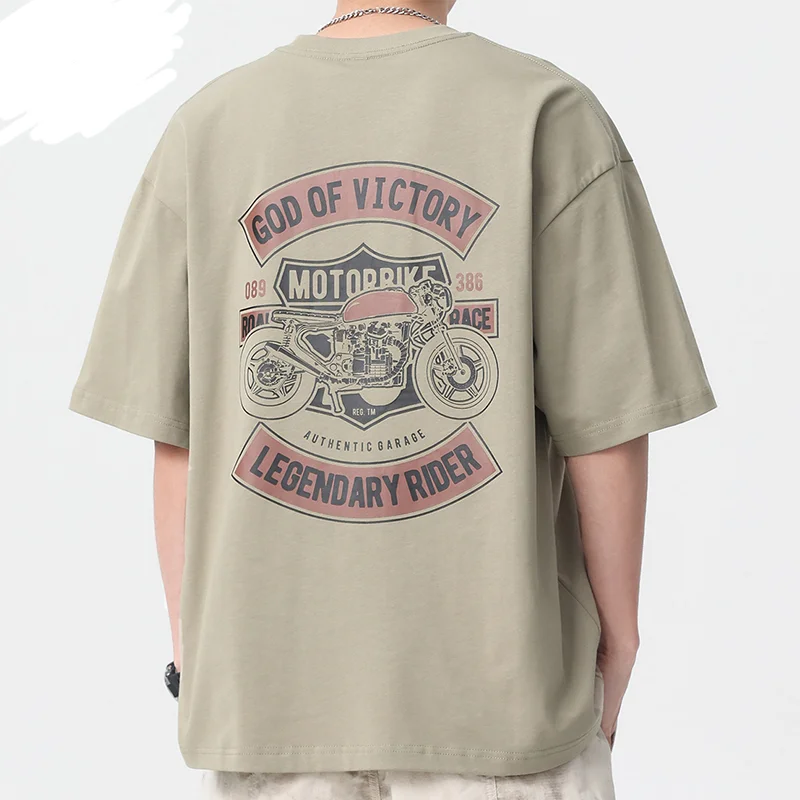 

American short sleeve men summer cotton vintage motorcycle pattern motorcycle printing trend brand trend plus size T-shirt top y