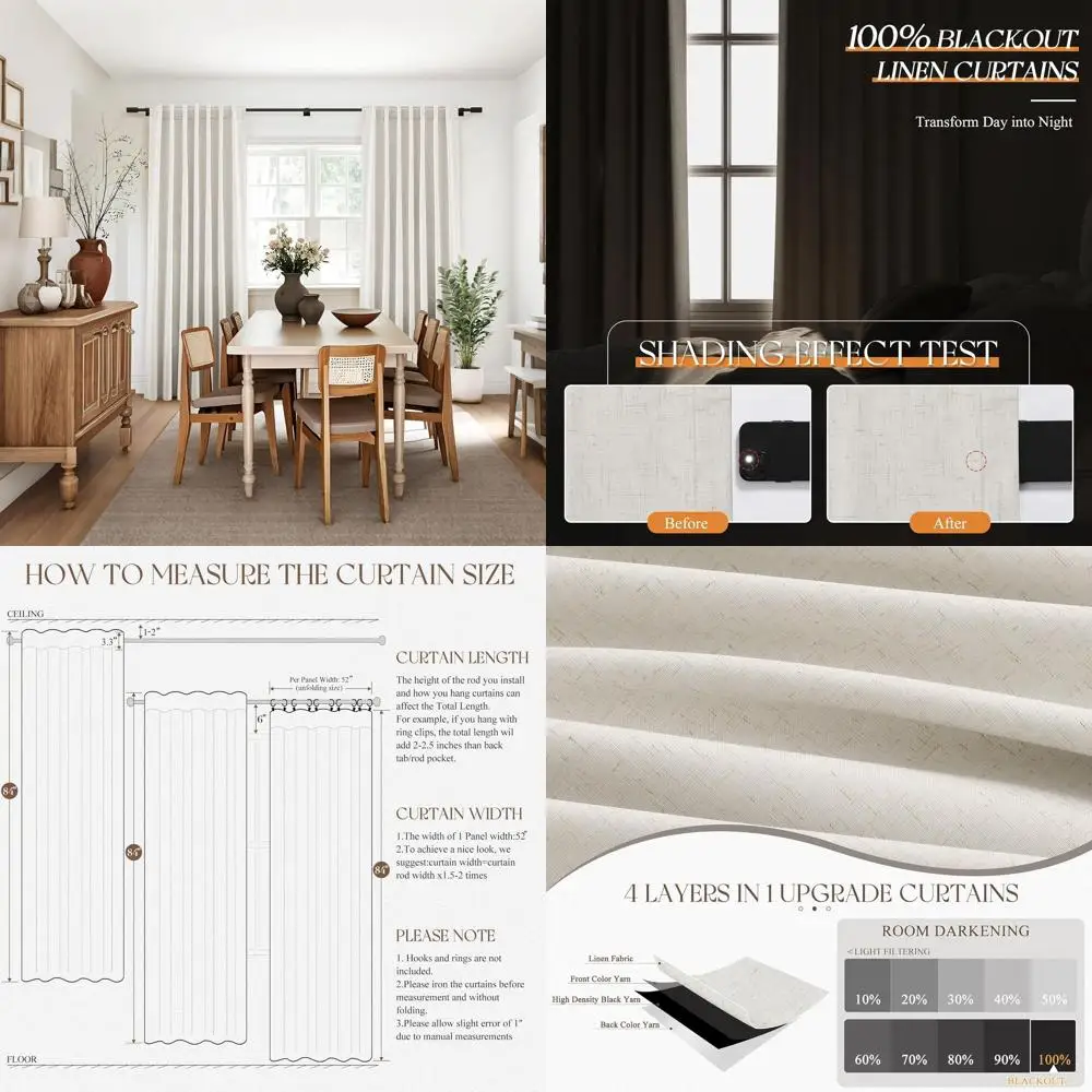 

Linen Blackout Curtains 84, 2-Panel Set for Living Spaces, Thermal Insulation, 100% Blockout, Room Darkening