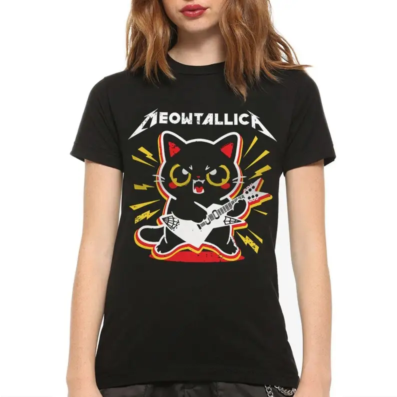 

Meowtallica Heavy Metal Cat T-Shirt 100% Cotton Tee Men's Women's Sizes (DSN-456944)
