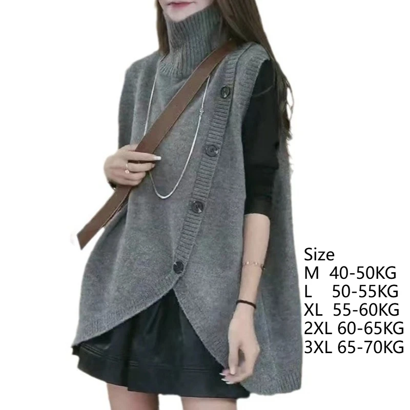 سترات نسائية طويلة بدون أكمام سترات كلاسيكية غير منتظمة بأزرار مقسمة ملابس خارجية بلوفرات أنيقة سترات فضفاضة ذات ياقة مدورة #6