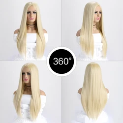 26 Inch Long Synthetic Straight  Wig Mid Bangs Women Ombre Heat Resistant Wigs Daily Use Cosplay Halloween Costume Party