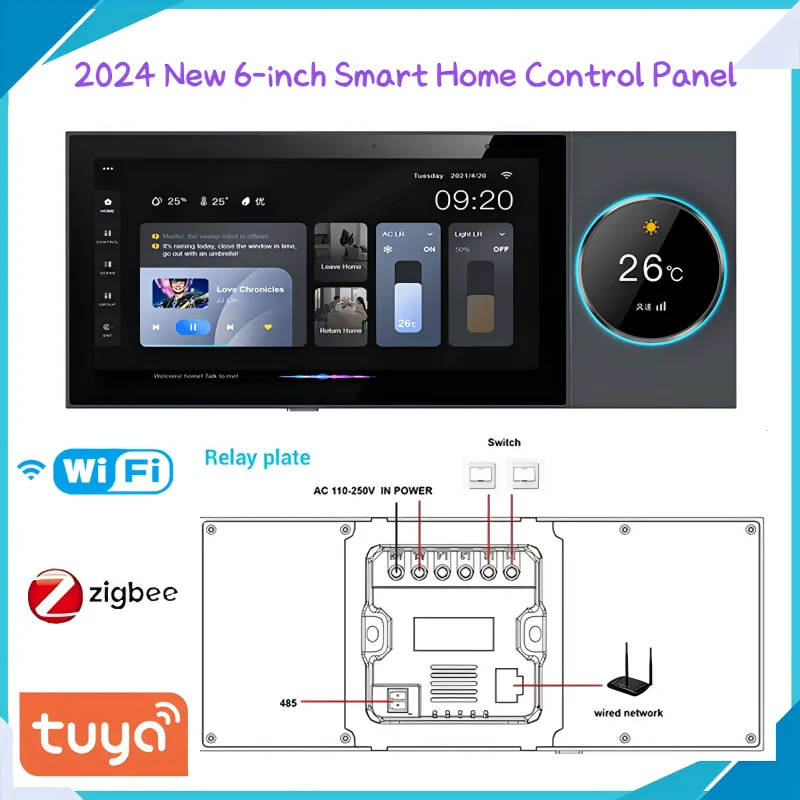 2024 6 inch New Tuya Panel Control Wifi Zigbee Devices Tuya Zigbee Gateway Built-in Tuya Smart Home Control Panel